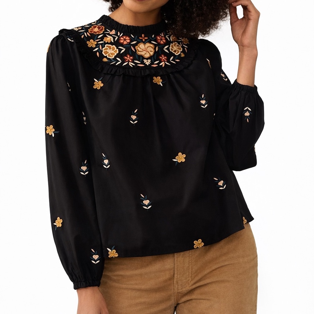 Anthropologie Seen Worn Kept Embroideredeted Elizabeth Blouse Size 6